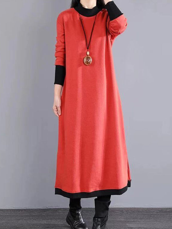 Women Straight Hedging Solid Color Thick Dress