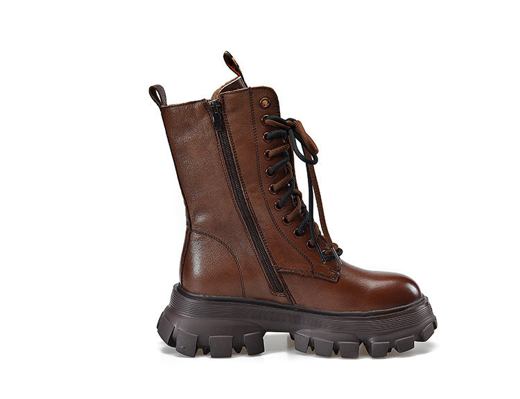 Retro Solid Color Platform Martin Boots