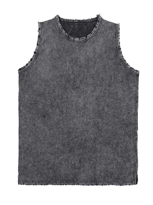 Punk Solid Round Neck Sleeveless Vest