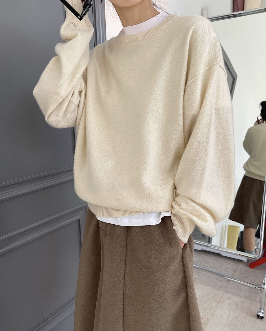 Round Neck Solid Color Pullover Wool Sweater