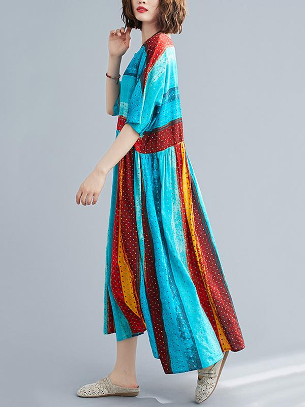 Loose Colorful Split-Joint Long Dress