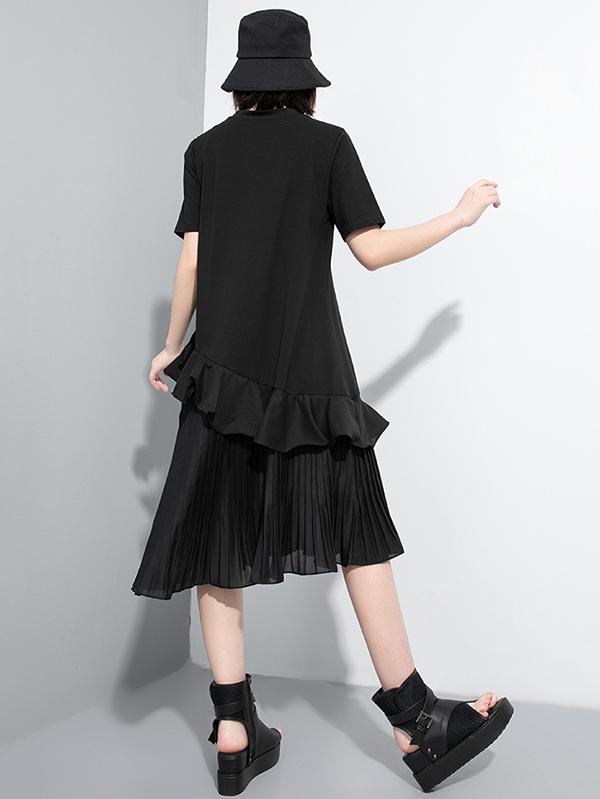 Black Cropped Pleated Dress