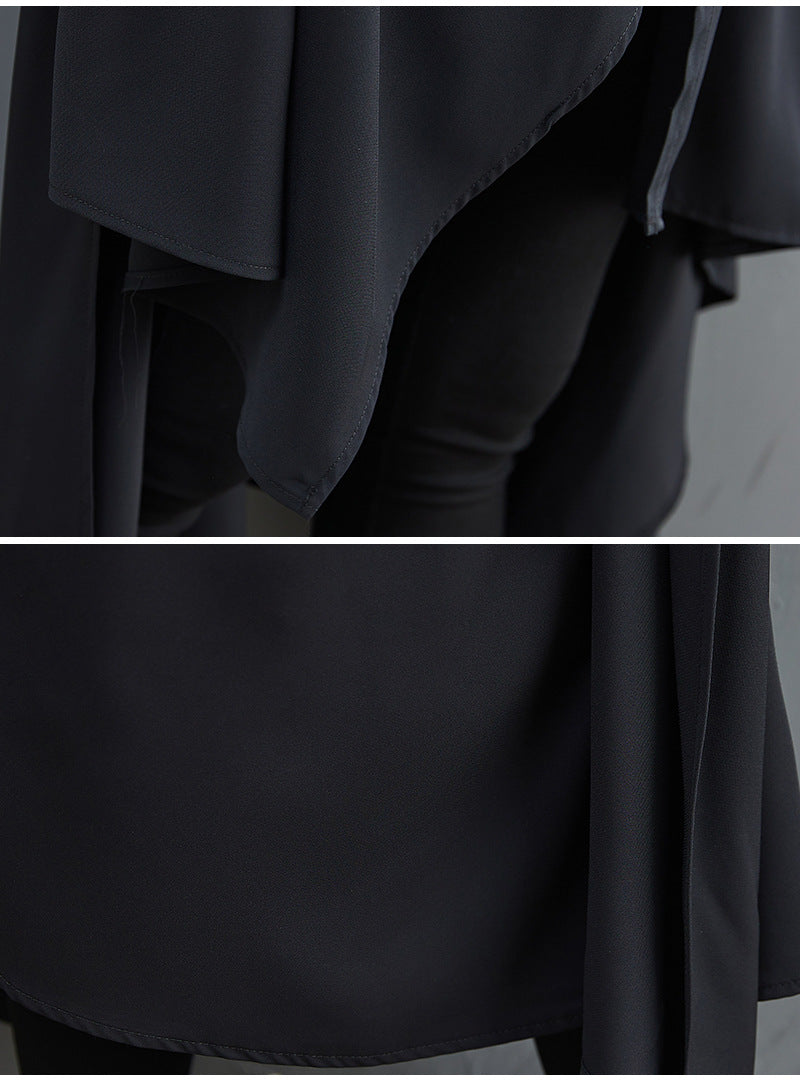 Solid Color Lapel Irregular Shirt Midi Dress