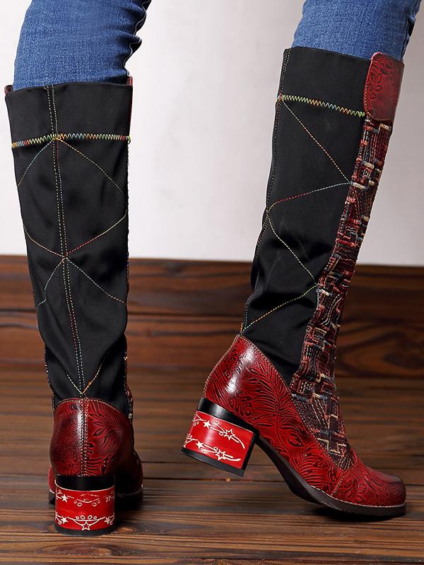 Vintage Chunky Mid Heel Knee High Boots