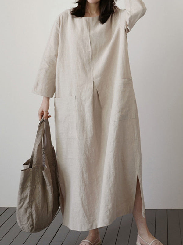 Chic Linen Solid Maxi Dress