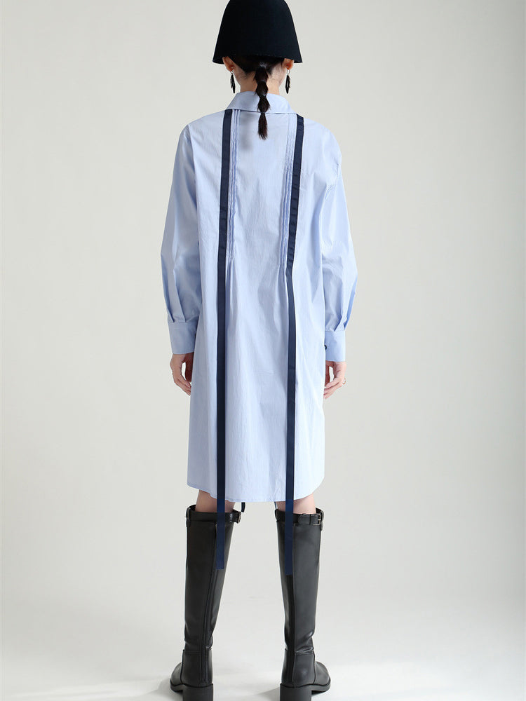 Loose Long Sleeve Lapel Collar Midi Dress