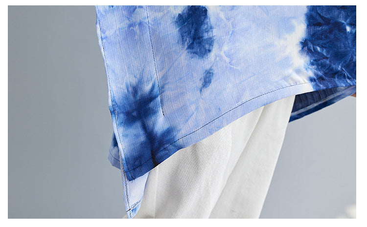 Women Tie-Dye Printed Loose Bat Sleeve T-Shirt
