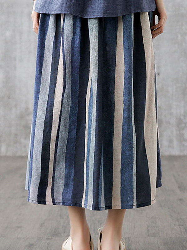 Loose Casual Wide Striped Colorful A-Line Skirt