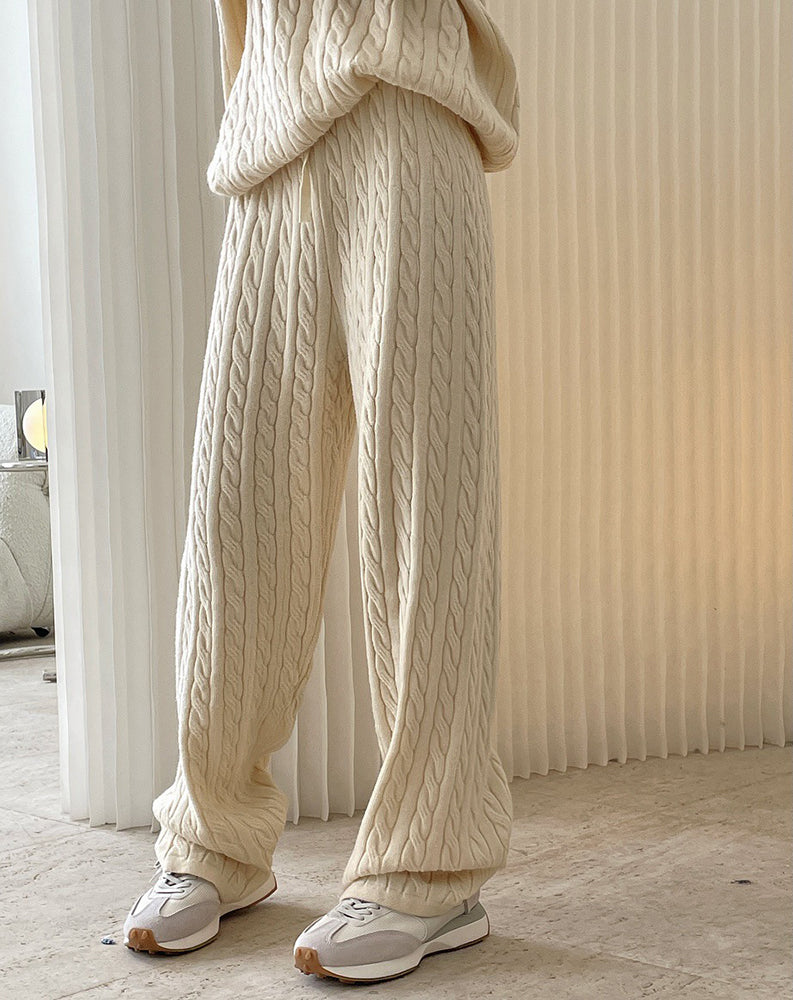 Cable High Waist Wide-Leg Knit Pants