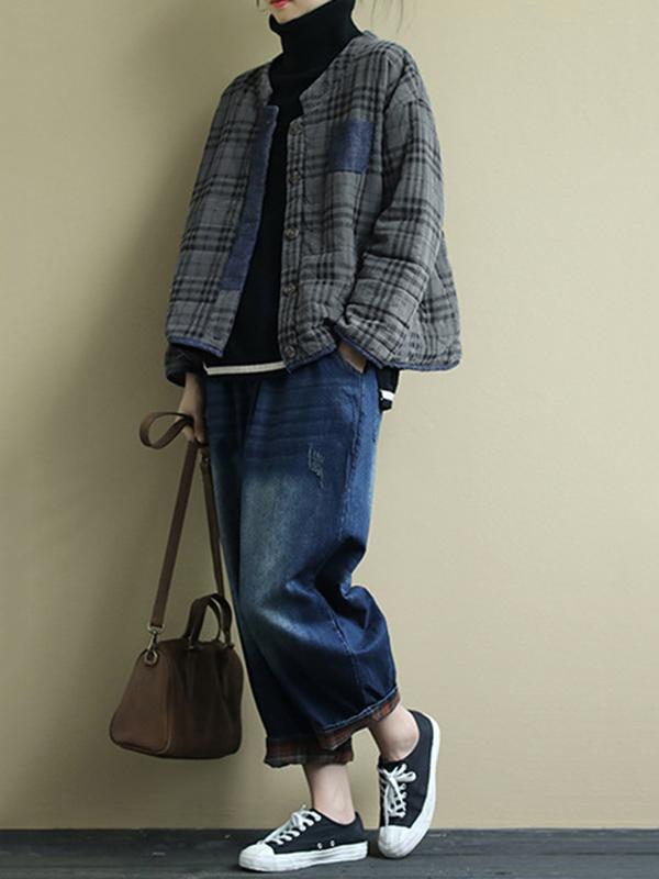 Plaid Loose Casual Quilted Coat