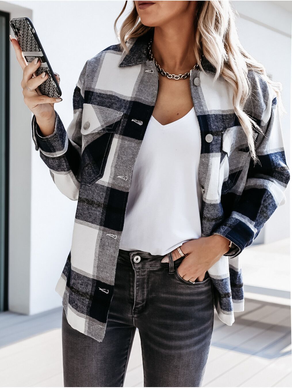 Casual Plaid Long Sleeve Lapel Shirt