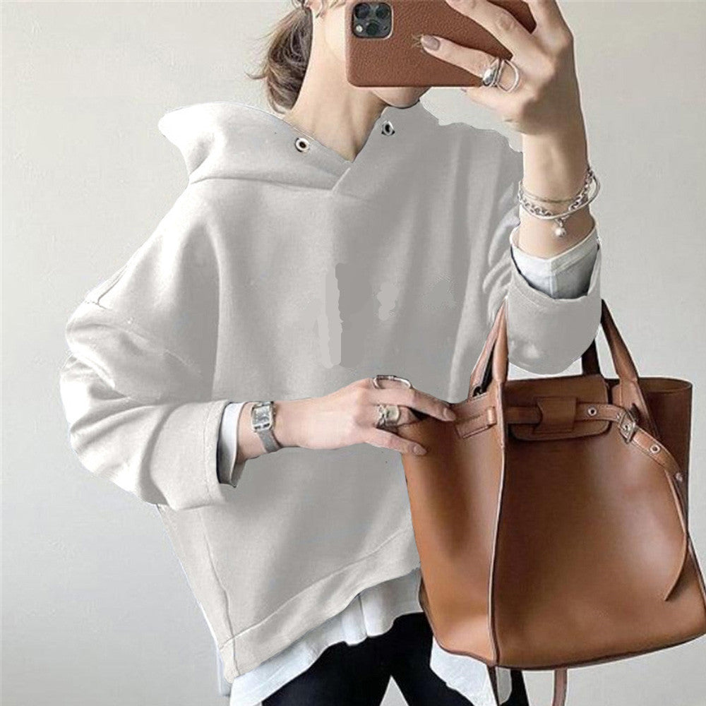 Casual Solid Color Long Sleeve Hooded Sweatshirt