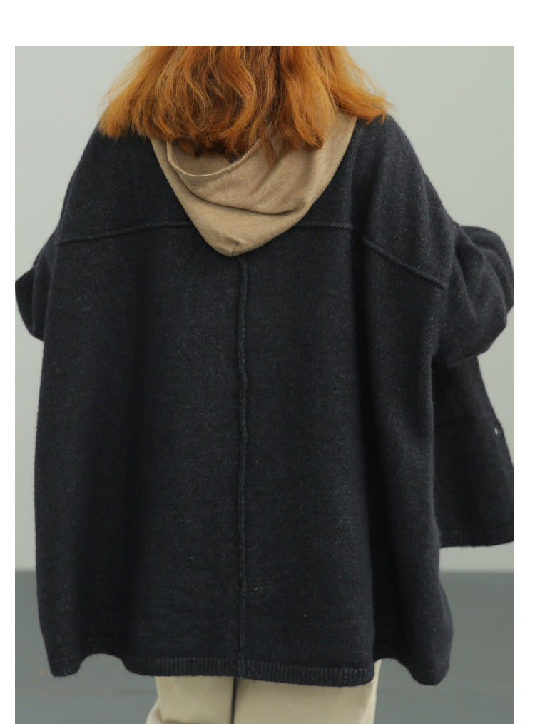 Casual Loose Solid Color Sweater Coat