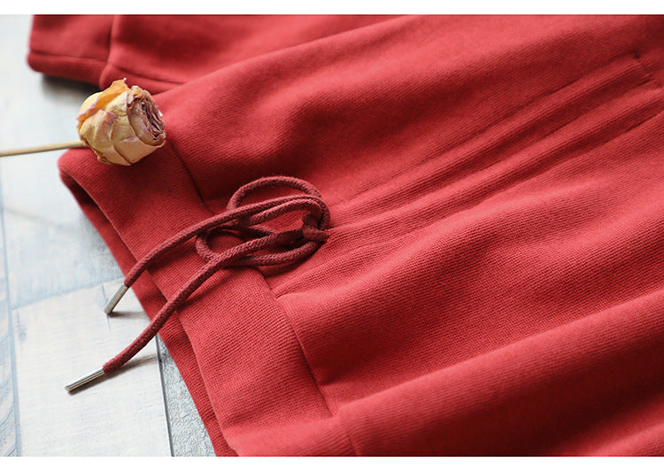 Loose Solid Color Drawstring Sweatshirt