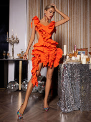 Margie Cutout Ruffle Tiered Dress  In Orange