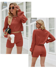 Casual Solid Color Short Knitted Suit