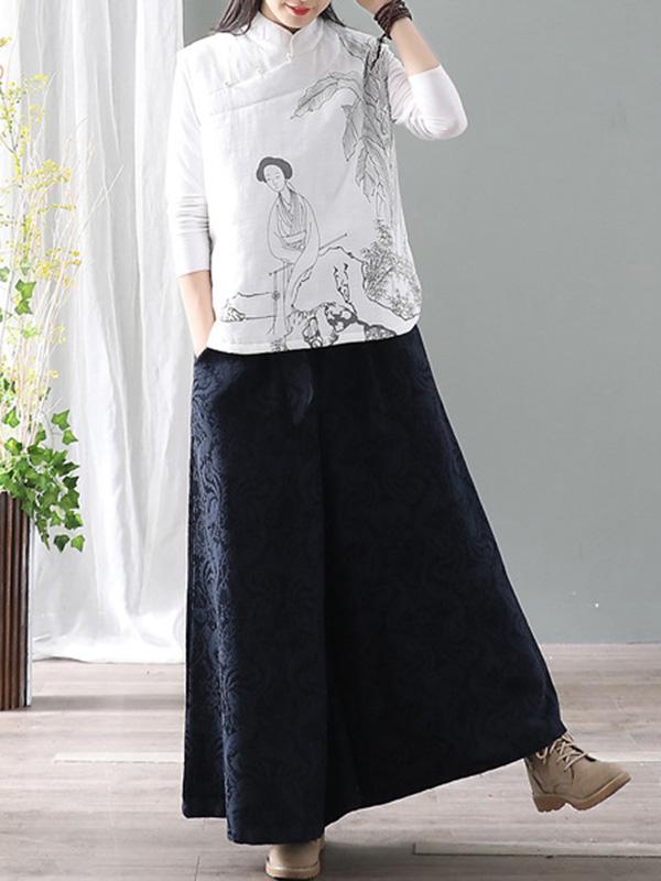 Vintage Loose Jacquard Lace-Up Wide-Leg Pants