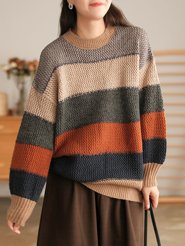 Loose Striped Round Neck Sweater