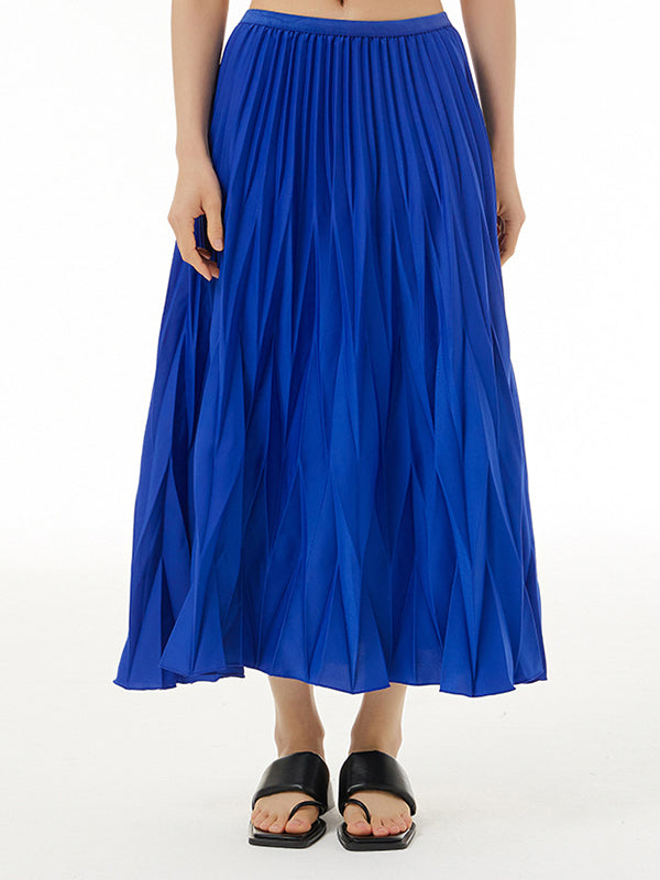 A-Line Roomy Pleated Pure Color Skirts