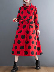 Loose Polka Dot Print Mid-Length Coat