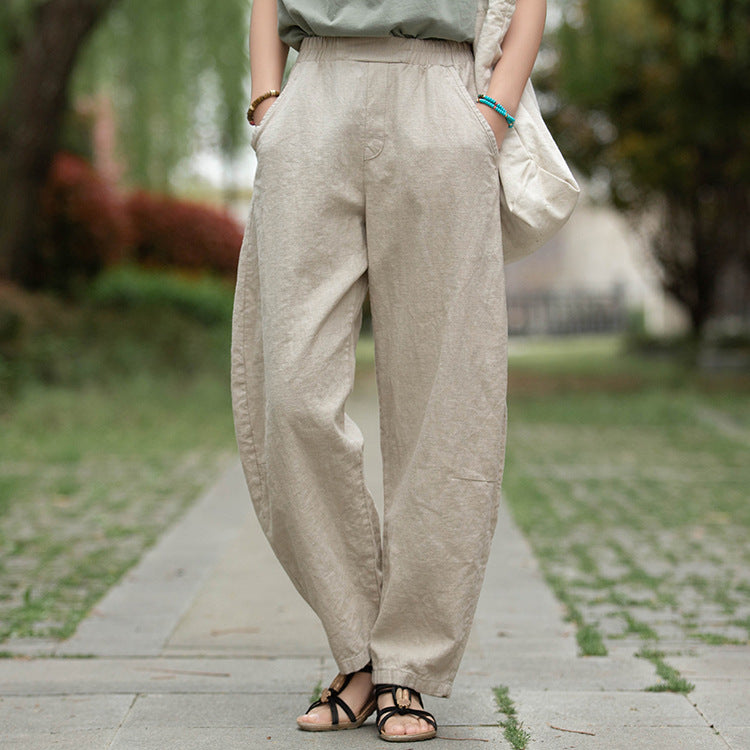 Retro Wide-Leg Pants With Elastic Waist