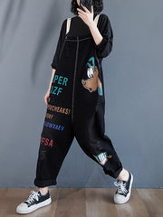 Women Print Suspender Jumpsuit Jeans