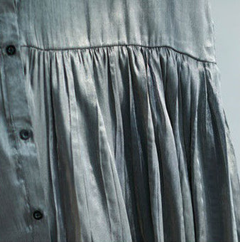 Lapel Solid Pleated Midi Dress