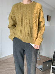 Women Retro Round Neck Loose Pullover Sweater