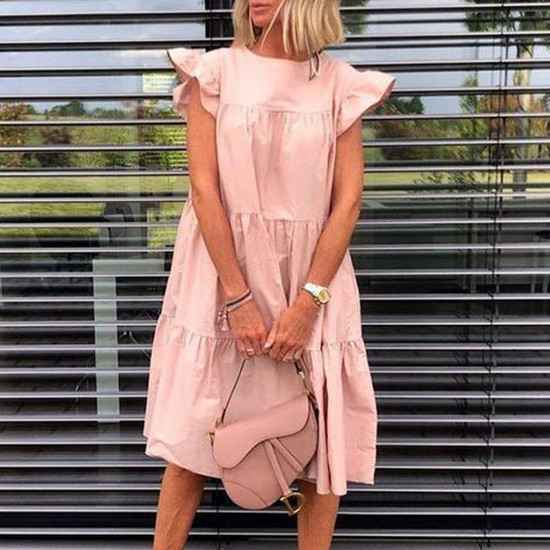 Solid Ruffled Casual Midi Dress