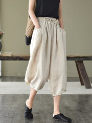 Artistic Retro Drawstring Elasticity Solid Pants