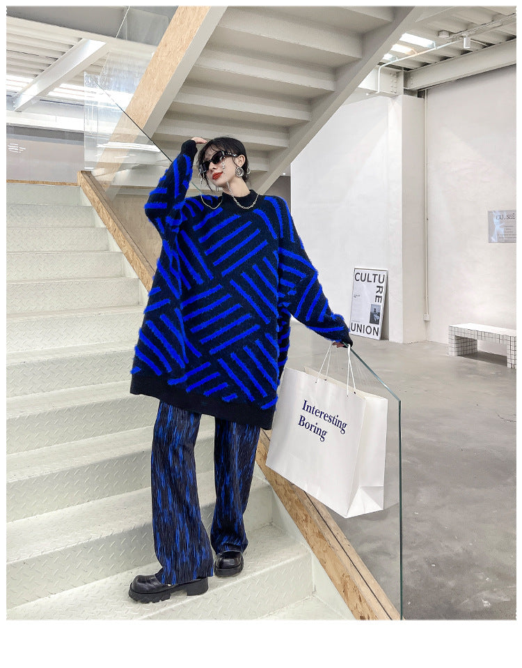 Loose Geometric Printed Knitted Midi Dress