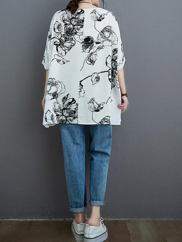 Plus Size Loose Print Chiffon T-Shirt