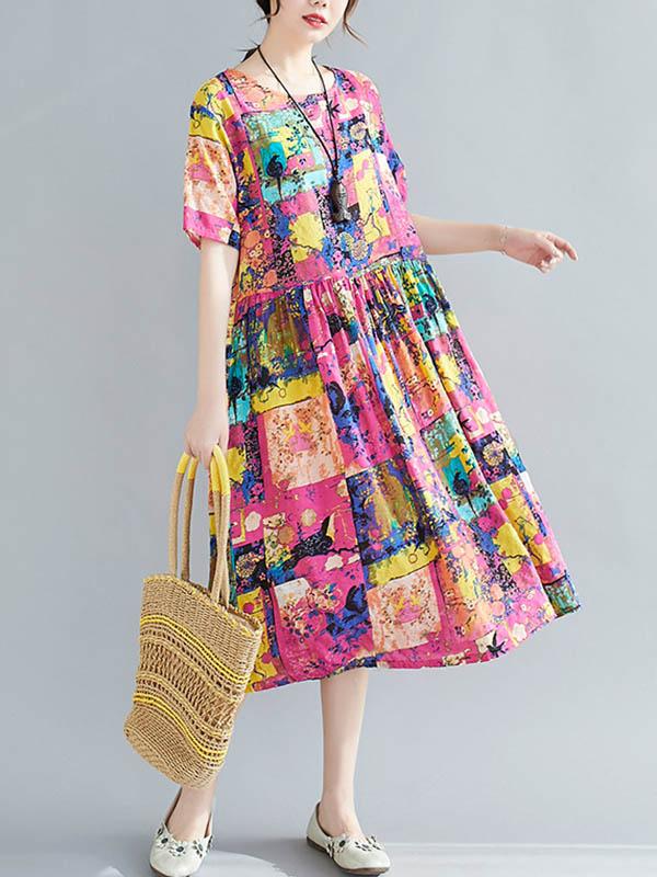 Loose Print A-Line Loose Dress