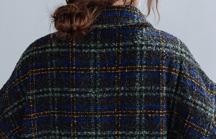Large Size Loose Mid-Length Plaid Thick Woolen Coat