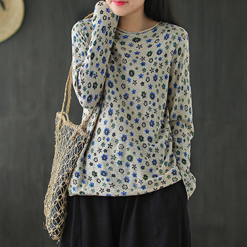 Retro Loose Round Neck Floral Sweater