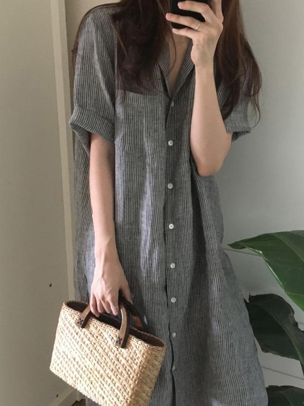 Chic Loose Striped Blouse Dress