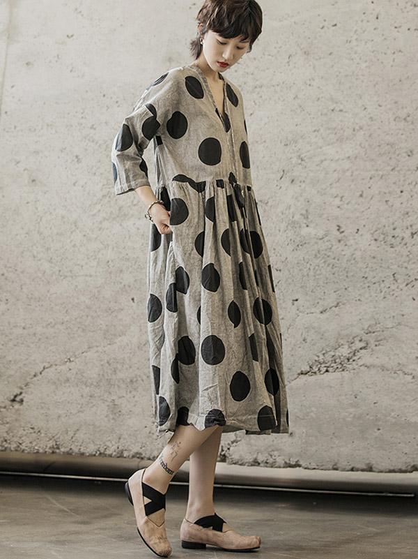 Loose Polka-dot Hemline Midi Dress