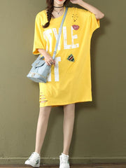 Loose Oversize Printed Letter Shredded Dress