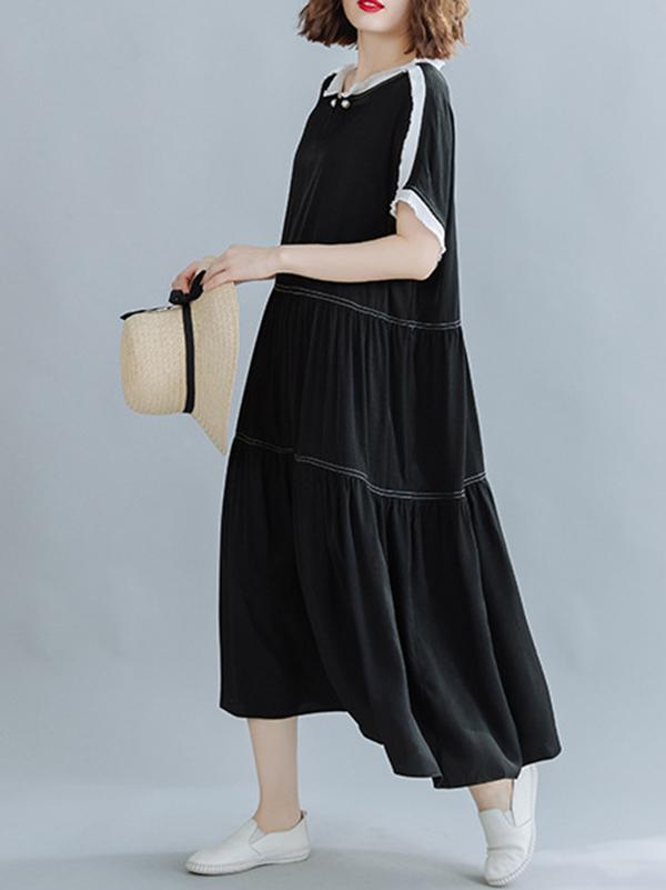 Loose Split-Joint Pleated Midi Dress