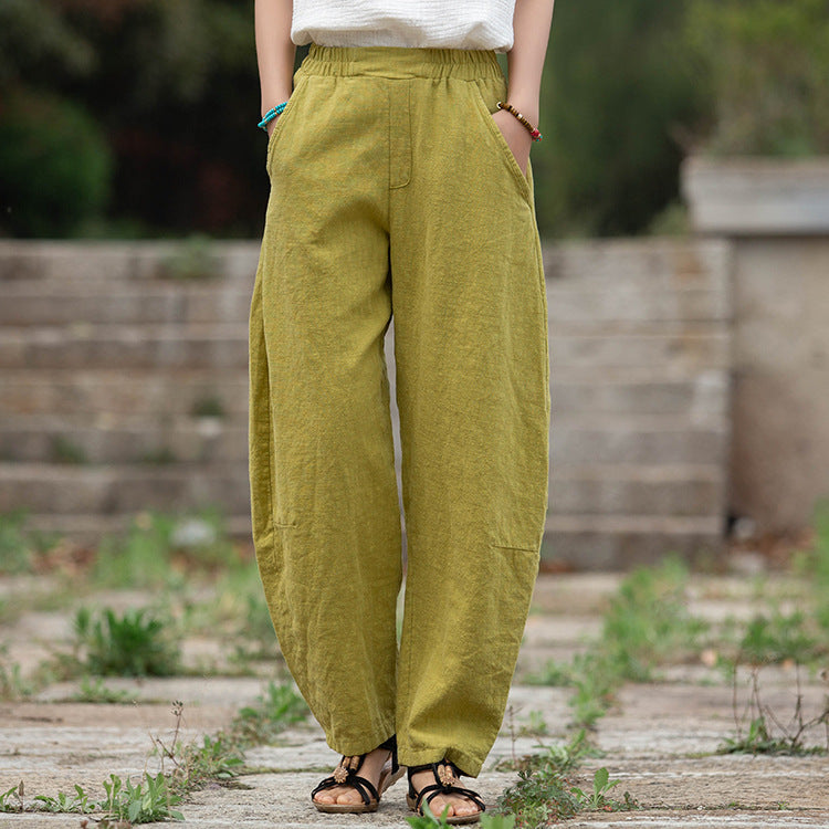 Retro Wide-Leg Pants With Elastic Waist