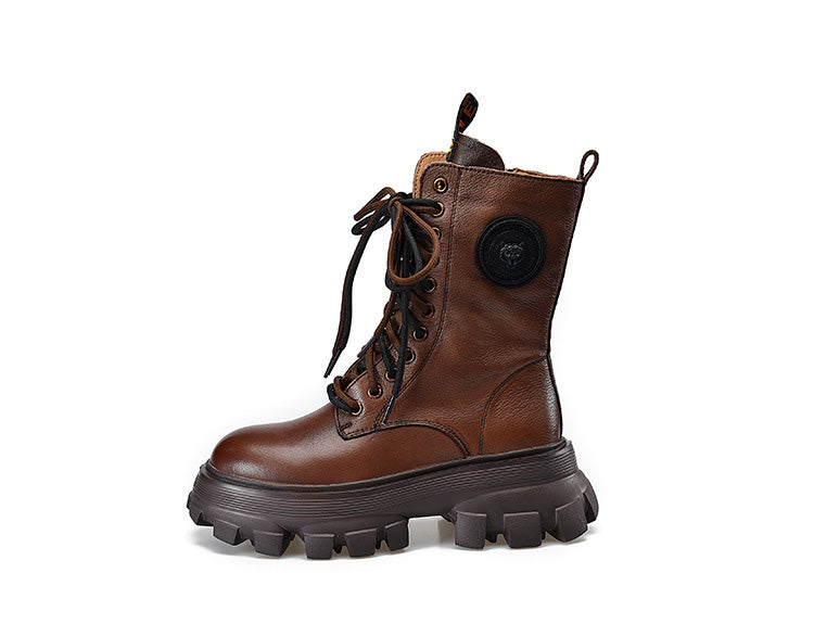 Retro Solid Color Platform Martin Boots