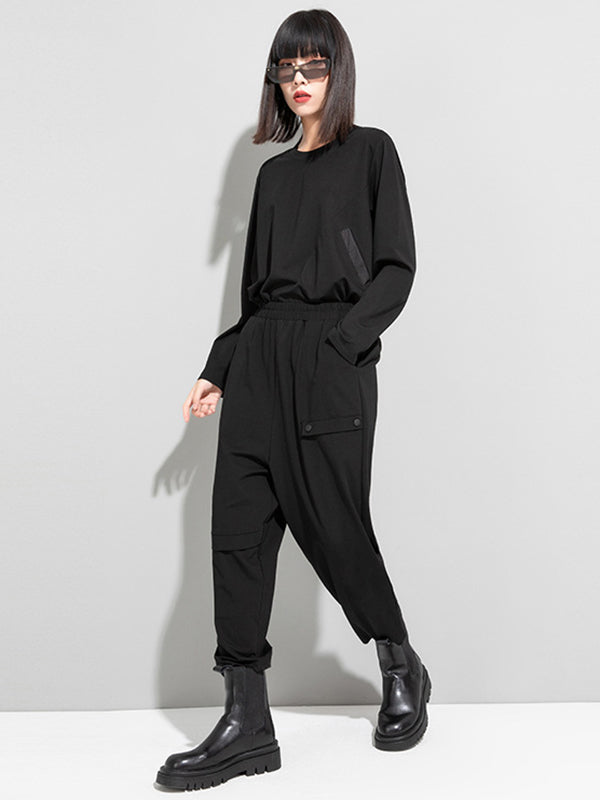 Minimalist Black Split-Joint High Waisted Casual Pants Bottom
