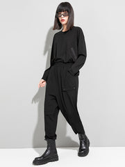 Minimalist Black Split-Joint High Waisted Casual Pants Bottom