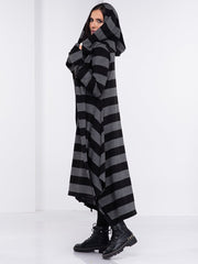 Women Striped Hooded Loose Casual Coat