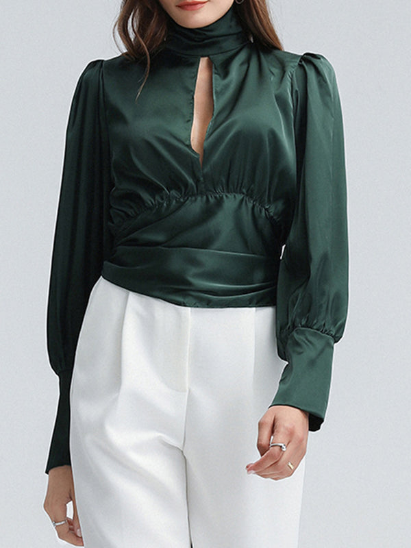 Backless Hollow High-Neck Solid Blouse