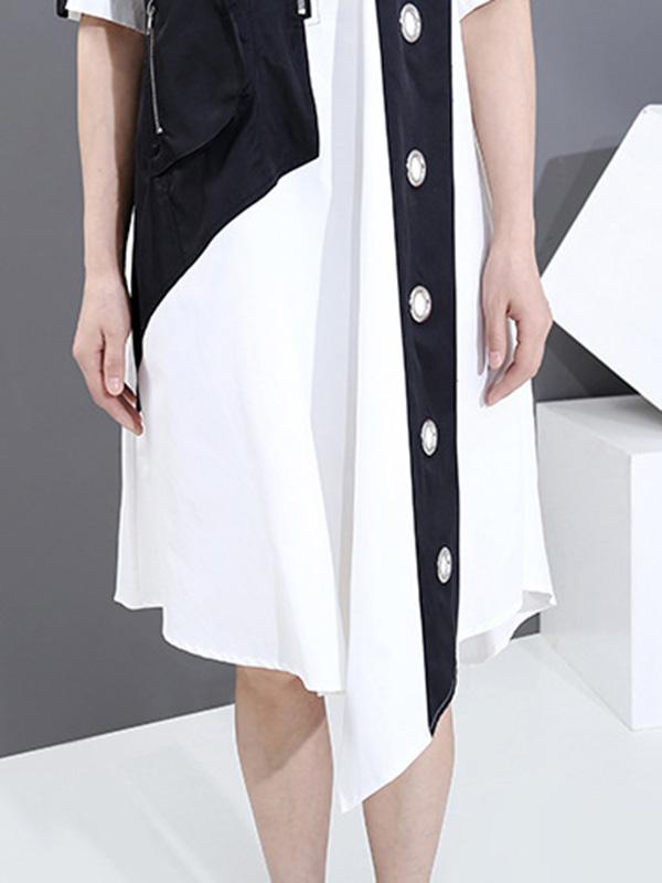 Fashion Split-Joint Irregularity Lapel Shirt Dress