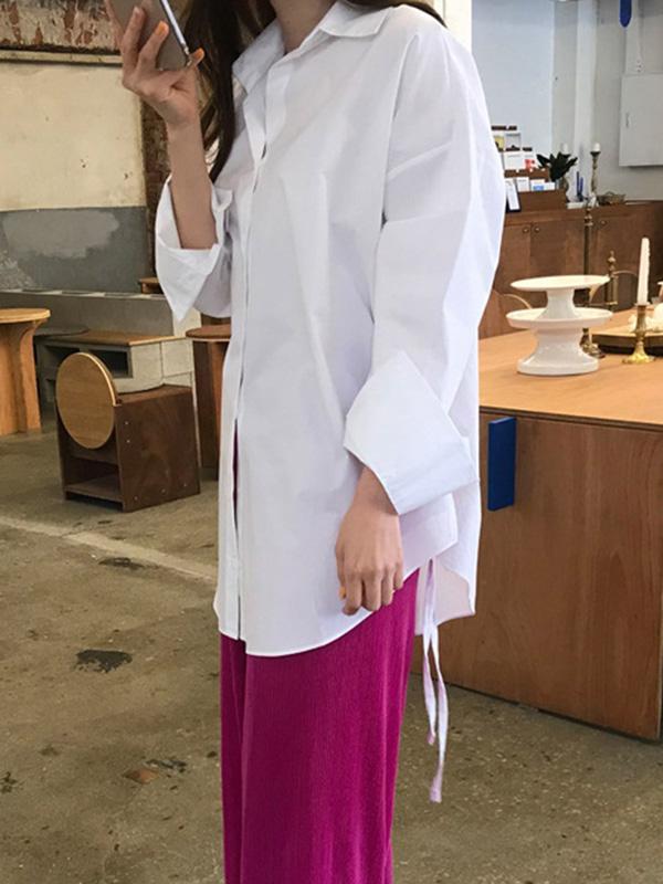 Loose Split-Side Lace-Up Cropped Comfortable Fashion Shirt