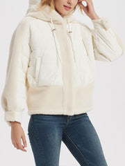 Women Spliced Hooded Casual Jacket