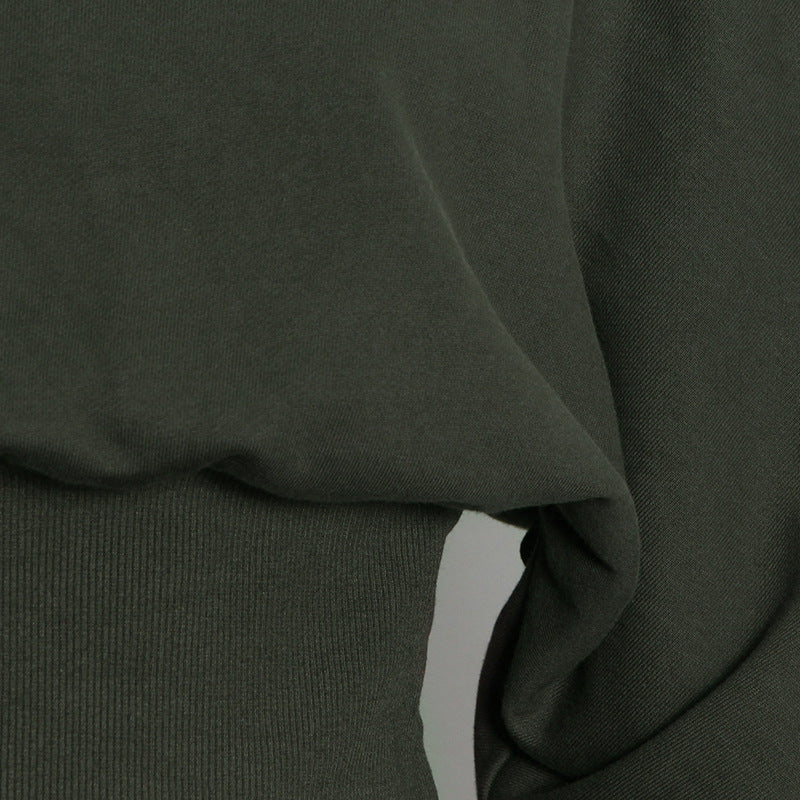 Simple Dark Green Round Neck Short Sweatshirt