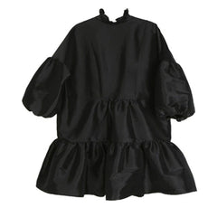 Retro Puff Sleeve Solid Color Midi Dress